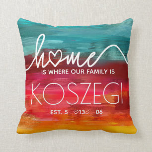 home is where our family watercolor wedding throw pillow