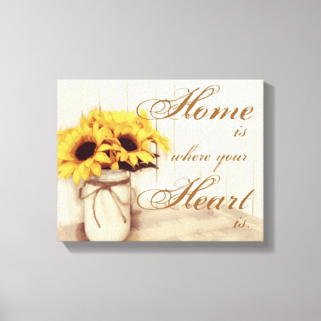 Home Is Where Sunflower Mason Jar Wrapped Canvas Print (Front)
