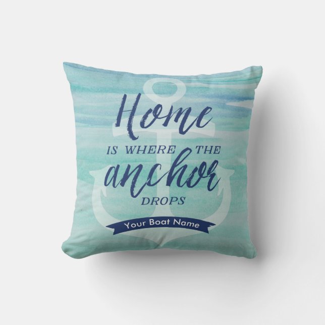 Home is Where the Anchor Drops - (Aqua green/Navy) Throw Pillow (Front)