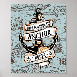 Home is Where the Anchor Drops Nautical Home Déco Poster