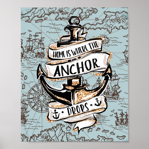 Home is Where the Anchor Drops Nautical Home Dcor Poster