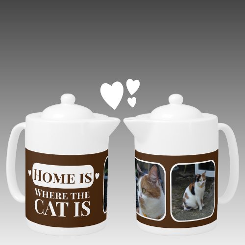 Home is where the cat is 2 photo brown white teapot