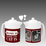 Home is where the cat is 2 photo burgundy white teapot<br><div class="desc">Purrfect for any cat or dog cafe connoisseur or whiskered wonder's best bud, this meow-gical teapot screams "Home is where the cat is!" Featuring two photos, it's the ultimate personalized gift for crazy cat ladies (and gents!) or anyone who finds purrs more therapeutic than therapy . Crafted in sleek burgundy...</div>