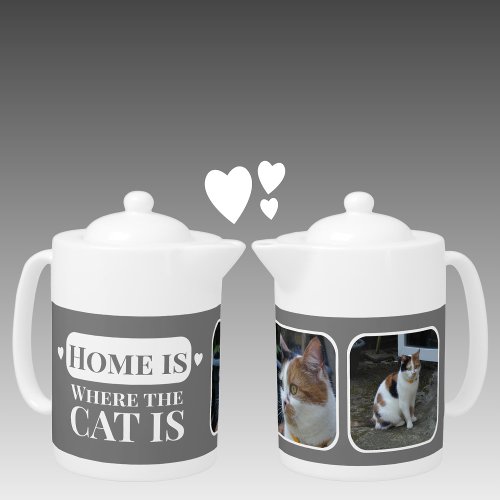 Home is where the cat is 2 photo grey white teapot