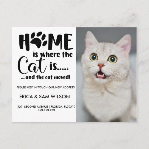 Home is where the cat is and the cats moved moving announcement postcard