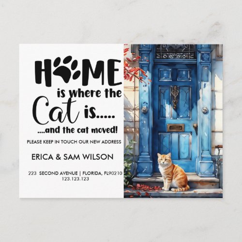 Home is where the cat is and the cats moved moving announcement postcard