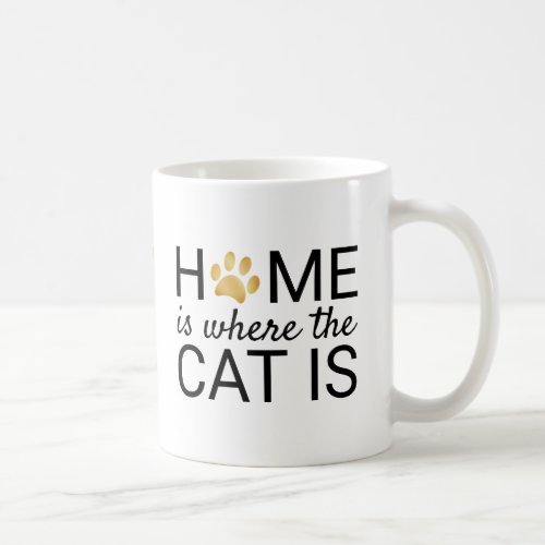 Home Is Where The Cat Is Gold Foil Paw Prints Coffee Mug