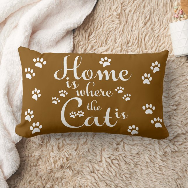 Home is where the Cat is little Paws Lumbar Pillow (Blanket)