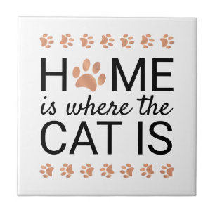 Home Is Where The Cat Is Rose Gold Foil Paw Prints Ceramic Tile
