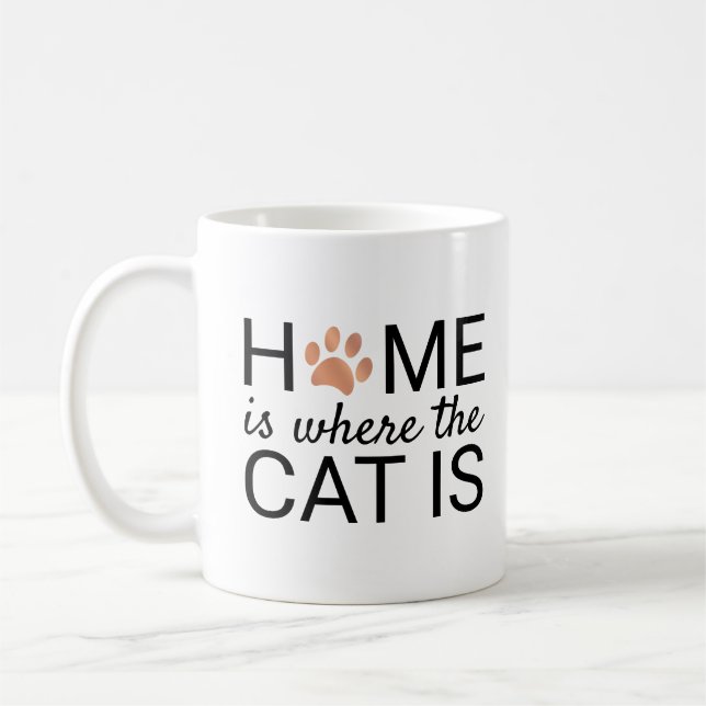 Home Is Where The Cat Is Rose Gold Foil Paw Prints Coffee Mug (Left)
