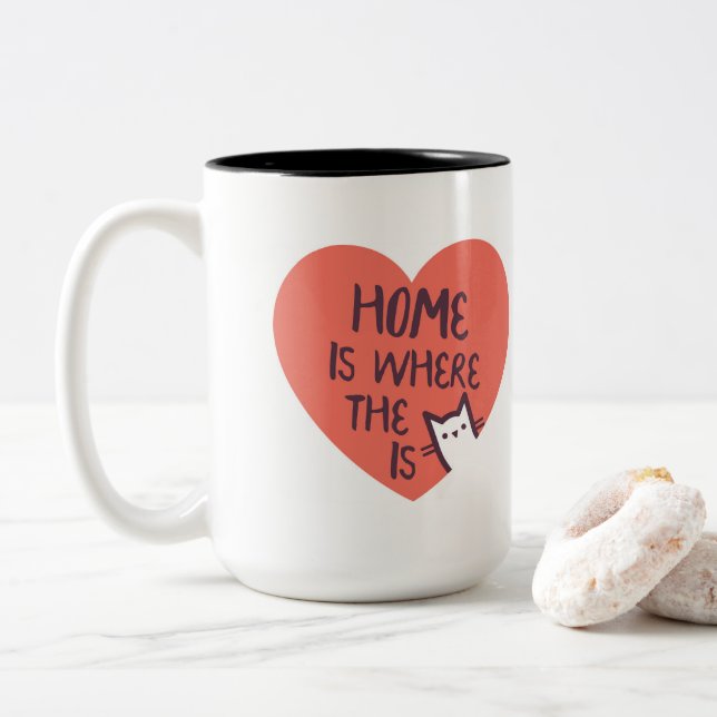Home is where the cat is Two-Tone coffee mug (With Donut)