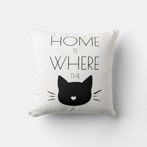 Home is where the cat is white pattern back saying throw pillow