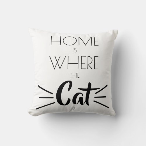 Home is where the cat is white polka dot saying throw pillow