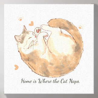 Home Is Where the Cat Naps | Canvas Wall Art Photo Tile