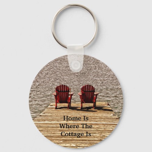 Home Is Where The Cottage Is Red Adirondack Chairs Keychain