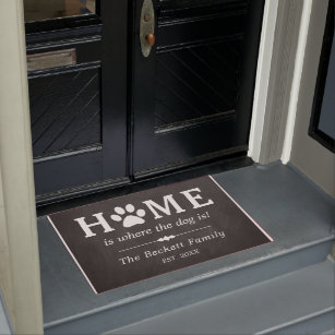 Home Is Where The Dog Is   Pawprint Family Name Doormat