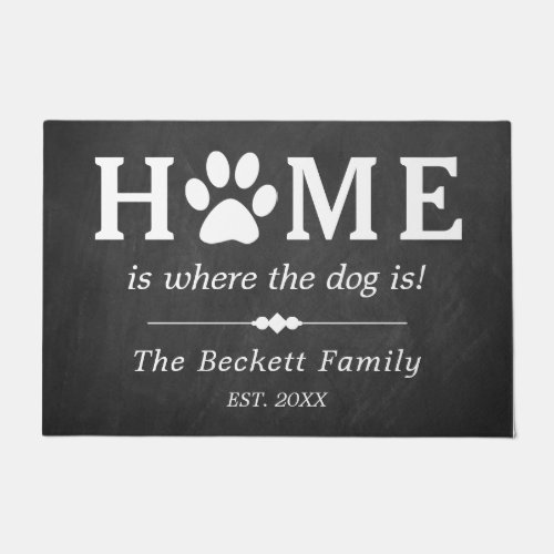 Home Is Where The Dog Is  Pawprint Family Name Doormat