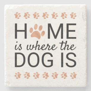 Home Is Where The Dog Is Rose Gold Foil Paw Prints Stone Coaster