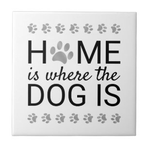 Home Is Where The Dog Is Silver Foil Paw Prints Ceramic Tile