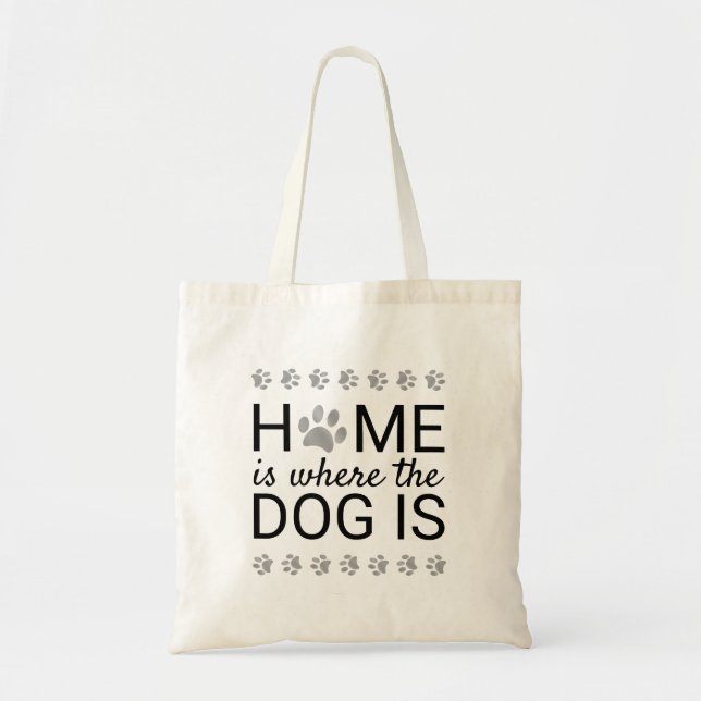 Home Is Where The Dog Is Silver Foil Paw Prints Tote Bag (Front)