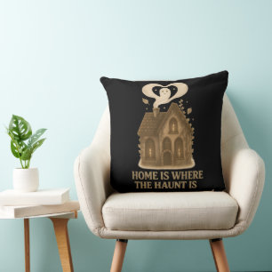 Home Is Where The Haunt Is Ghost Halloween Vintage Throw Pillow