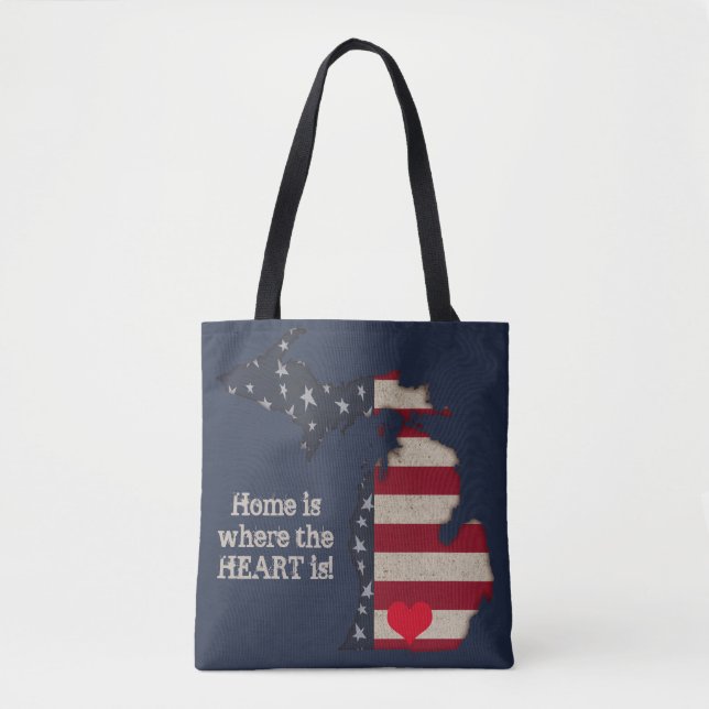 Home Is Where The Heart Is | Americana Michigan Tote Bag (Front)