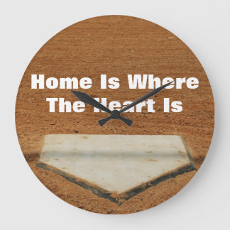 Home Is Where The Heart Is Baseball Home Plate Large Clock