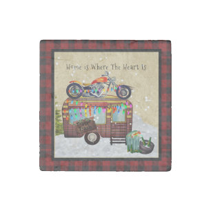 HOME IS WHERE THE HEART IS Funny Trailer Camper Stone Magnet