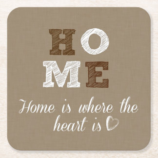 Home is where the Heart is Quote Square Paper Coaster
