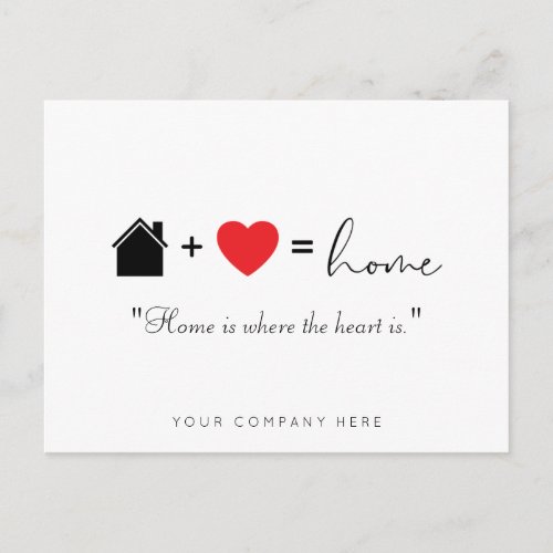 Home is Where the Heart is Real Estate Marketing Postcard