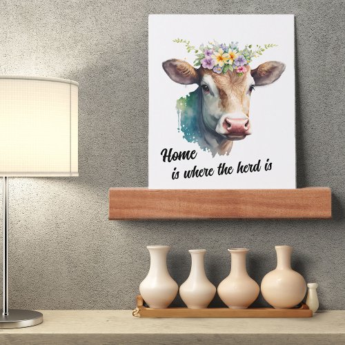 Home is Where the Herd is Floral Cow Print Picture Ledge