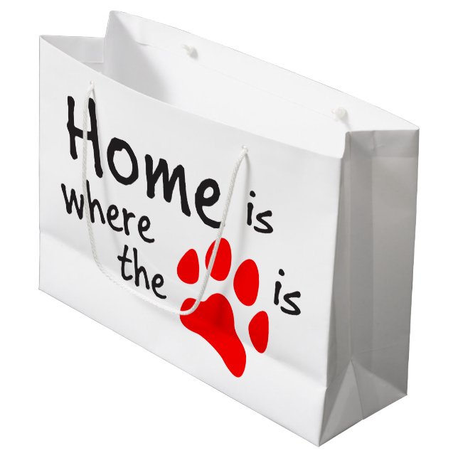 Home is where the paw print is large gift bag (Front Angled)