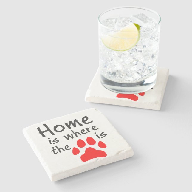 Home is where the paw print is stone coaster (Side)