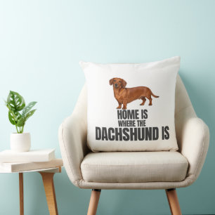 Home Is Where the Red Dachshund Is Throw Pillow