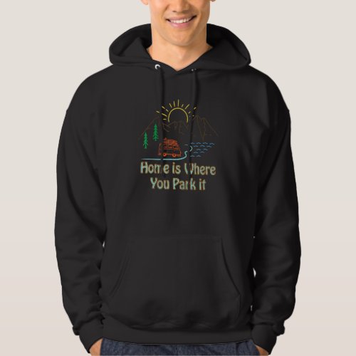 Home Is Where You Park It Colour Line Art Vanlife  Hoodie