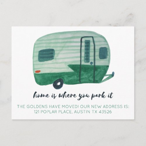 HOME IS WHERE YOU PARK IT New Address Camper RV Postcard