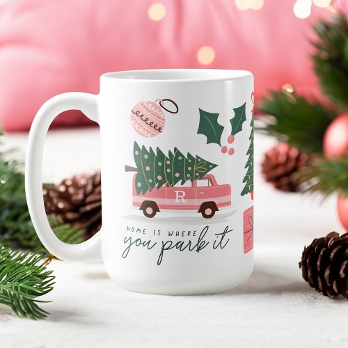 Home Is Where You Park It Pink Van Christmas Tree Coffee Mug