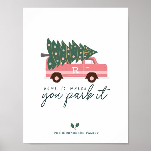 Home Is Where You Park It Pink Van Christmas Tree Poster
