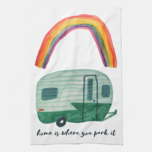 Home Is Where You Park It Vintage Trailer RAINBOW Kitchen Towel