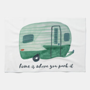 Home Is Where You Park It Vintage Trailer Watercol Kitchen Towel