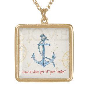 Home is Where You Set Your Anchor Gold Plated Necklace