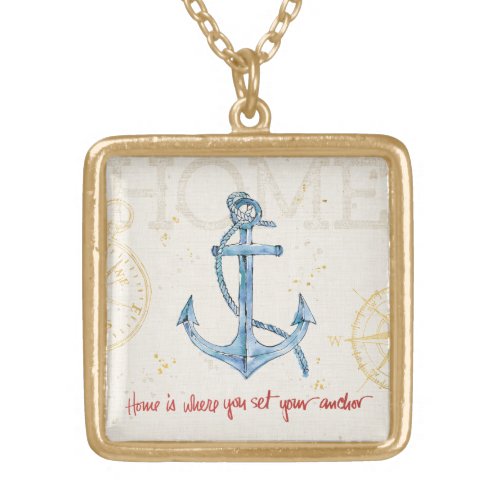 Home is Where You Set Your Anchor Gold Plated Necklace