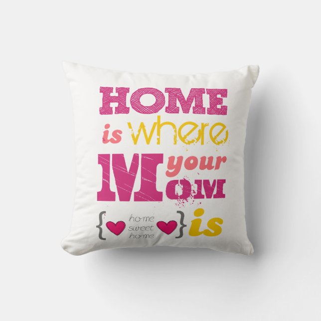 Home is where your mom is throw pillow (Front)