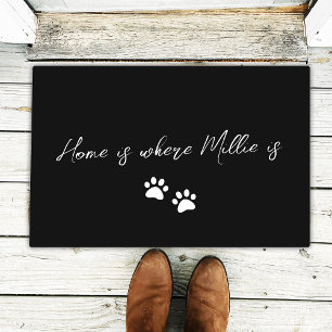 Home is where your pet is paw print black doormat