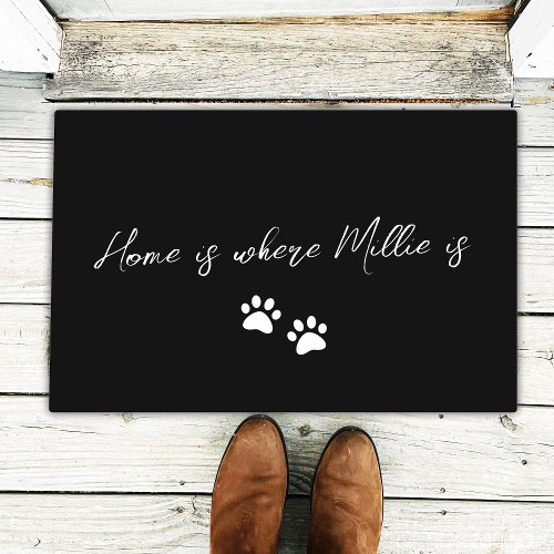 Home is where your  pet is paw print black doormat