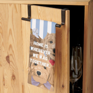 'Home Is Wherever We Wag Together' Blue And White Kitchen Towel
