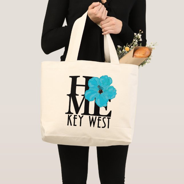 HOME Key West Blue Hibiscus Large Tote Bag (Front (Product))