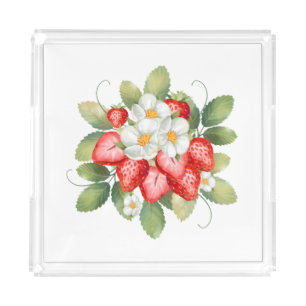 Home Kitchen Tray Strawberry Flower Fruit Red