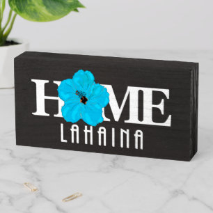 HOME Lahaina Blue Hibiscus Wooden Box Sign