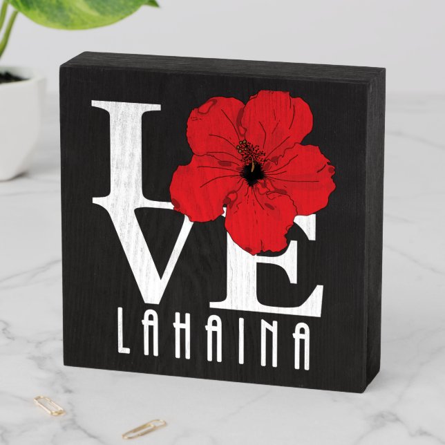 HOME Lahaina Red Hibiscus Wooden Box Sign (In Situ Horizontal)